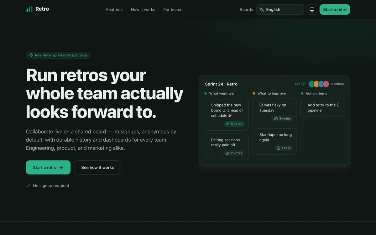 Retro — Sprint Retrospectives screenshot
